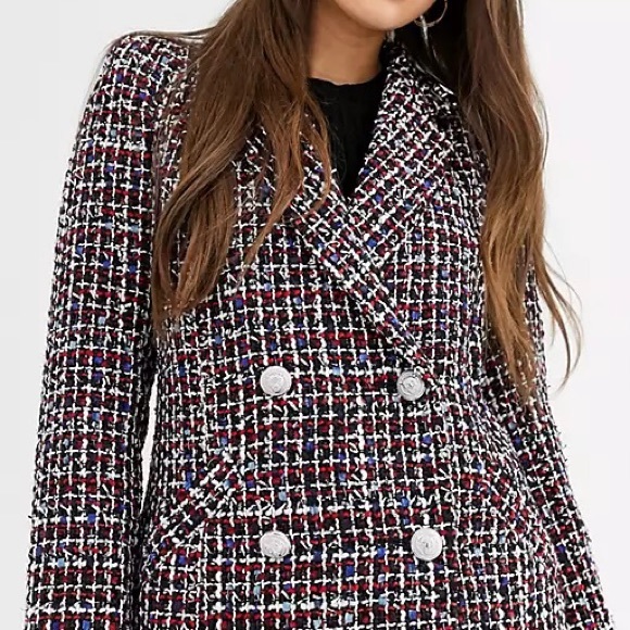 River Island Boucle Blazer in Red Check Size 10 UK - Picture 9 of 9